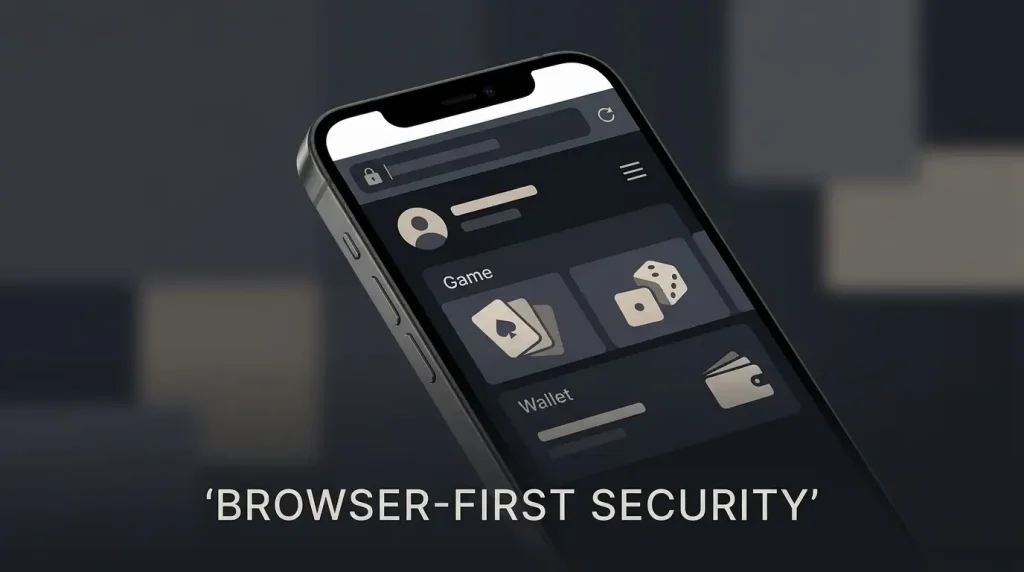 Generic smartphone browser showing an abstract gaming website with a visible address bar and security cue, without real branding or app interface